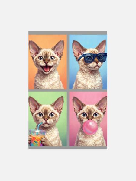 Katzen Devon Rex Katze - Poster 20x30 cm - Weiß - Vorne