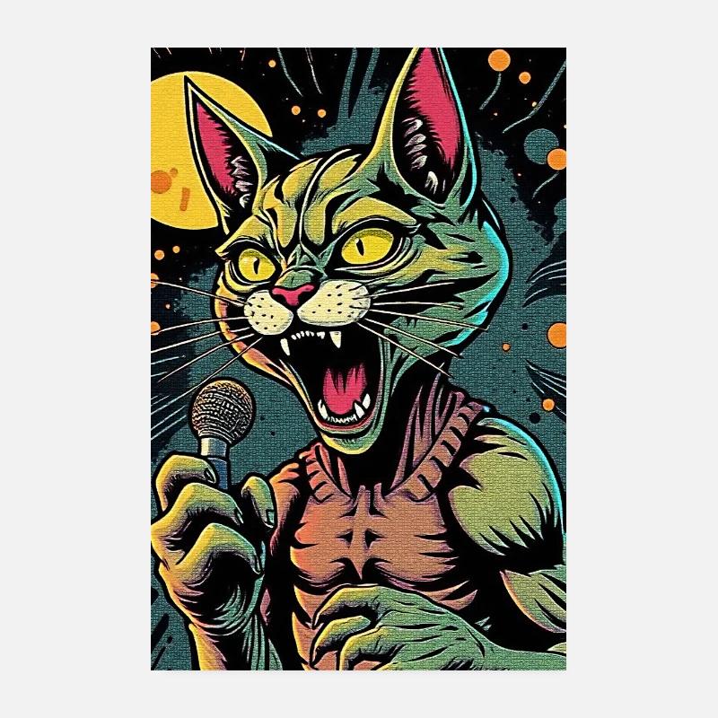 Karaoké Cat 1 Poster 20 x 30 cm