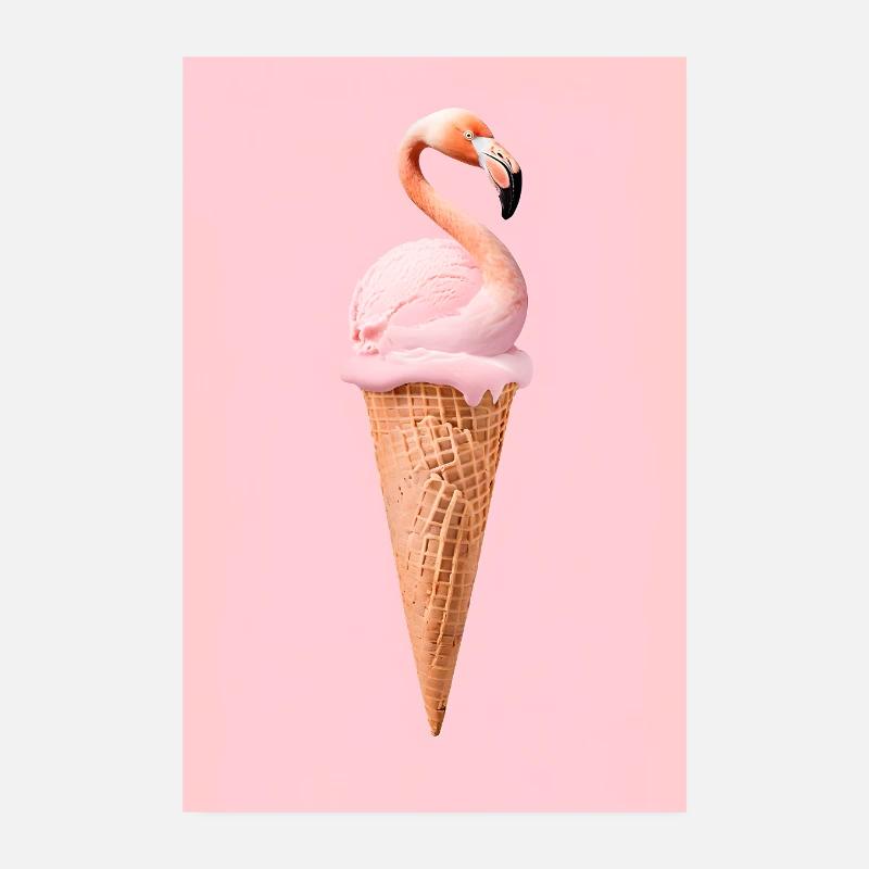 Glace Flamingo avec cornet gaufré Poster 20 x 30 cm