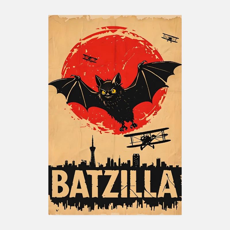 Chauve-souris de style vintage avec Batzilla Poster 20 x 30 cm