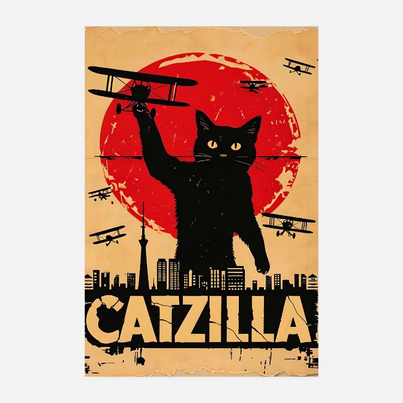 Chat guerrier dans le ciel de guerre Poster 20 x 30 cm