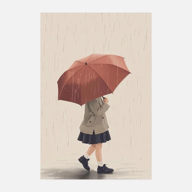 Garde d'Enfant sous Pluie Poster 20 x 30 cm