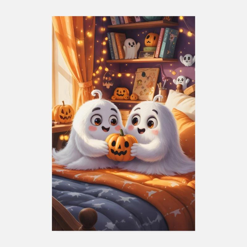 Fantômes mignons avec citrouille d’Halloween Poster 20 x 30 cm
