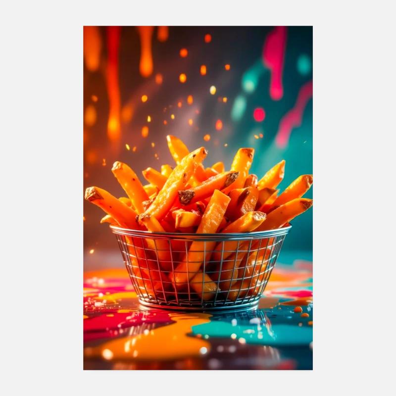 Frites de patates douces brillant dans un néon abstrait vif Poster 20 x 30 cm