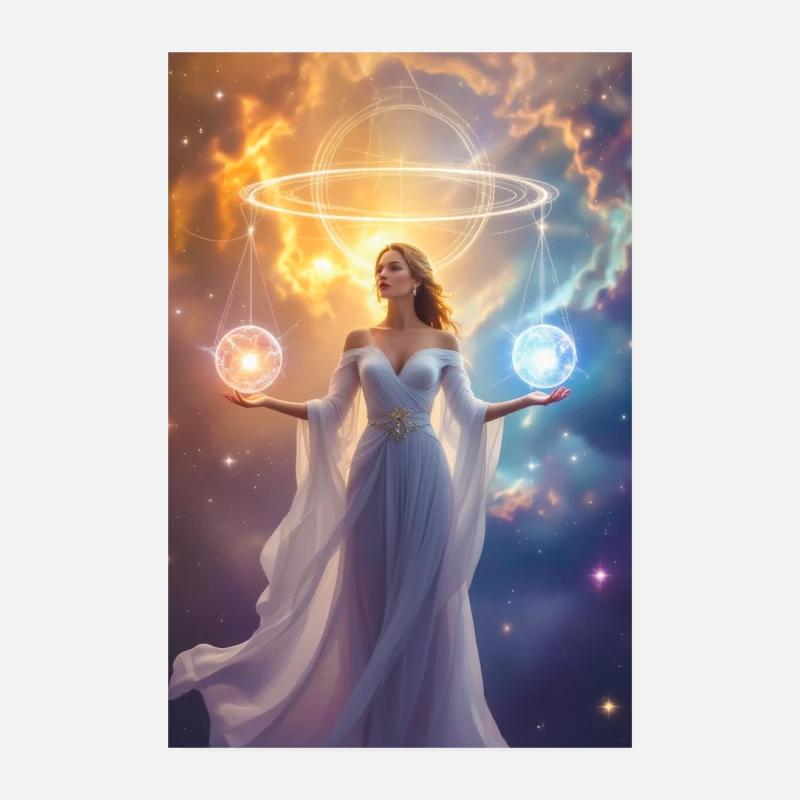 Celestial figure balancing sun and moon in cosmic  Poster 8" x 12" (20x30 cm)