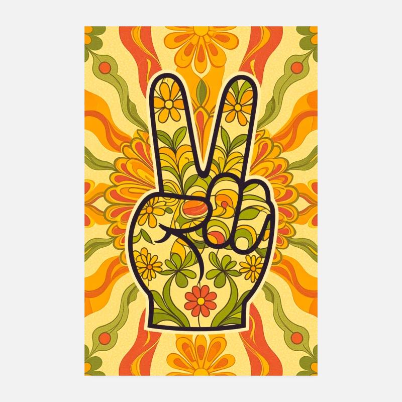 Geste de la main de paix rempli de fleurs Poster 20 x 30 cm