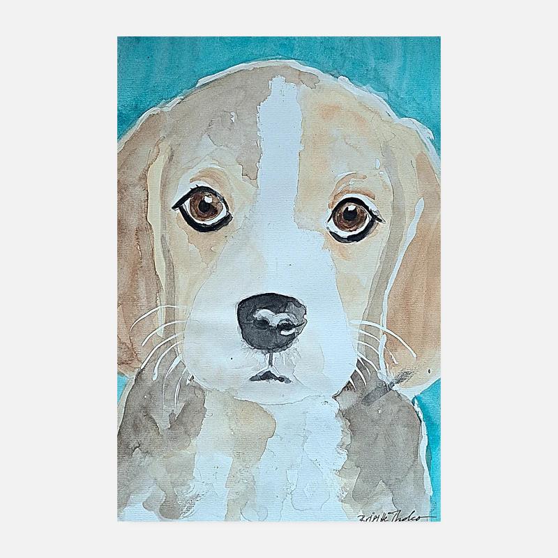 Beagle Puppy, Watercolor Poster 8" x 12" (20x30 cm)