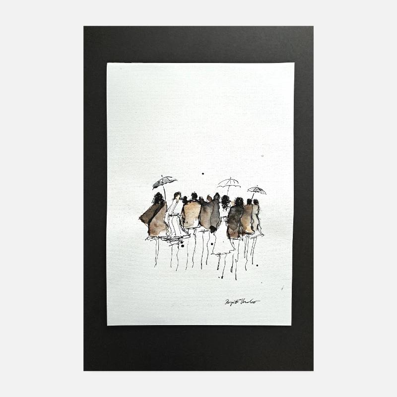 Mode, Menschen abstrakt. Aquarell  mit Tusche - Poster 20x30 cm - Weiß