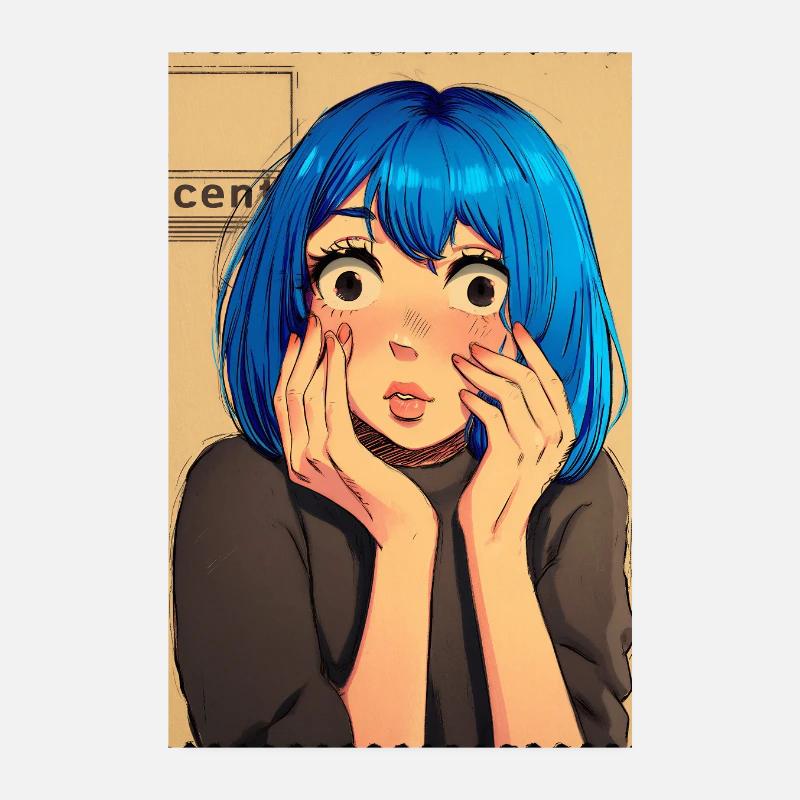 Portrait surprise aux cheveux bleus Poster 20 x 30 cm