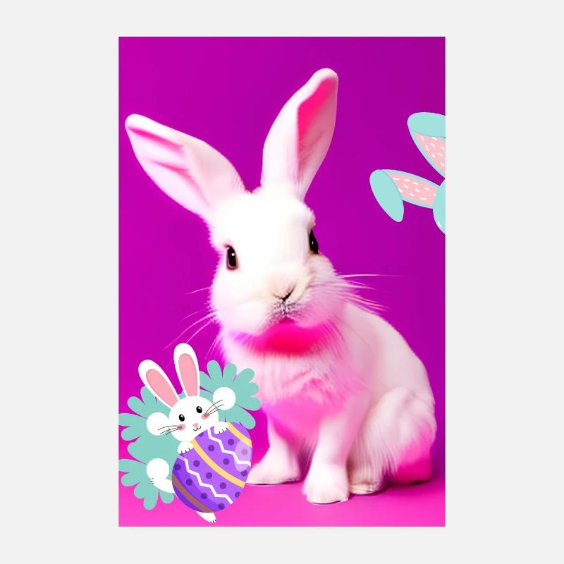 Pink Easter Bunny with Easter Egg Pink Poster 8" x 12" (20x30 cm)