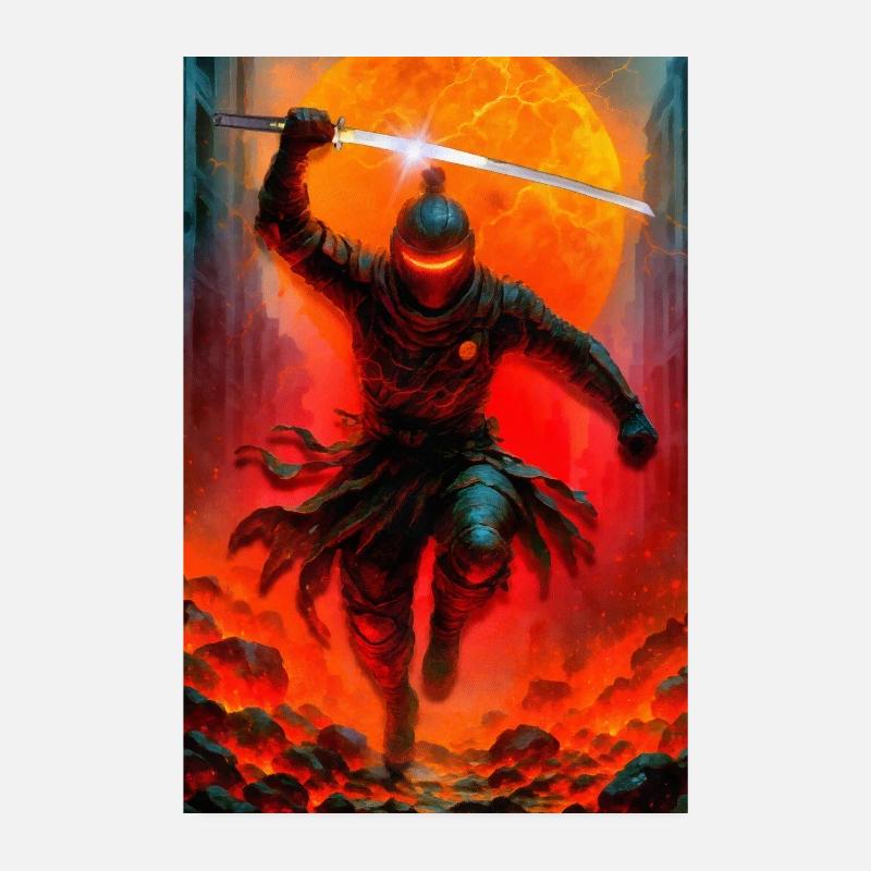 Feuriger Ninja im Kampf Poster 20x30 cm