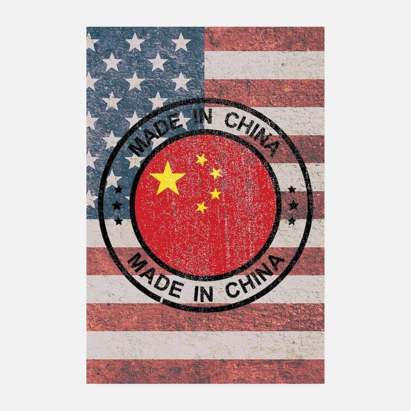 Drapeau américain avec sceau chinois Poster 20 x 30 cm