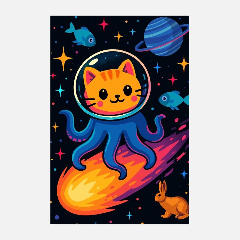 Cosmic Cat Octopus Abenteuer Poster 20x30 cm