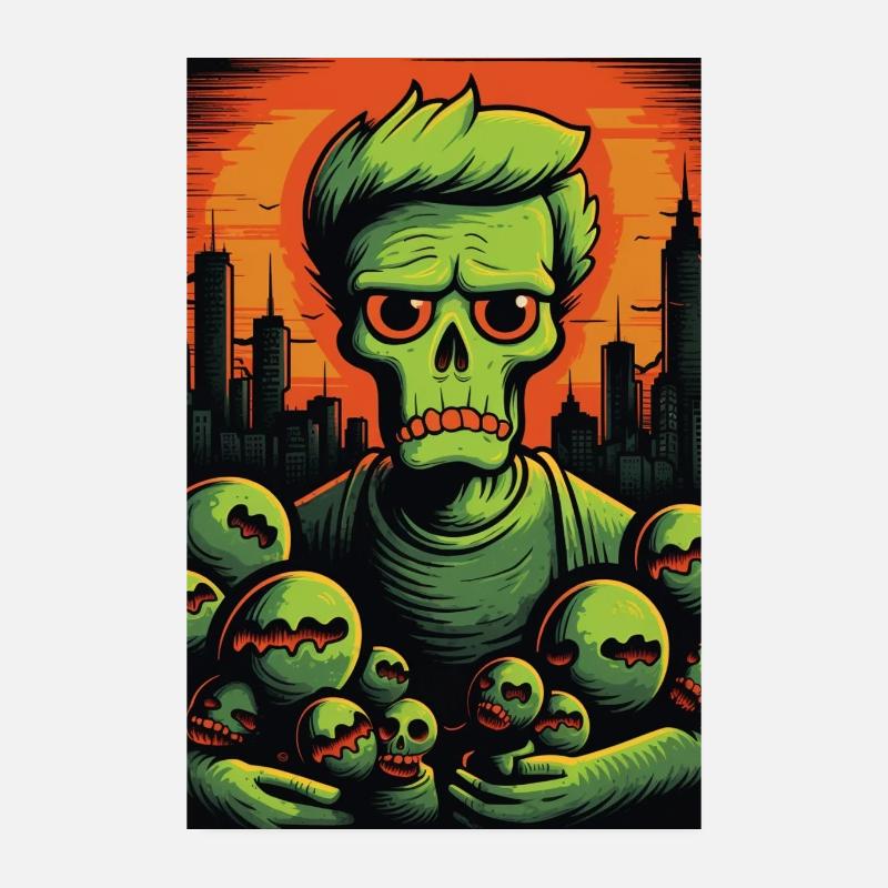 Zombie néon avec des boules squelettes Poster 20 x 30 cm
