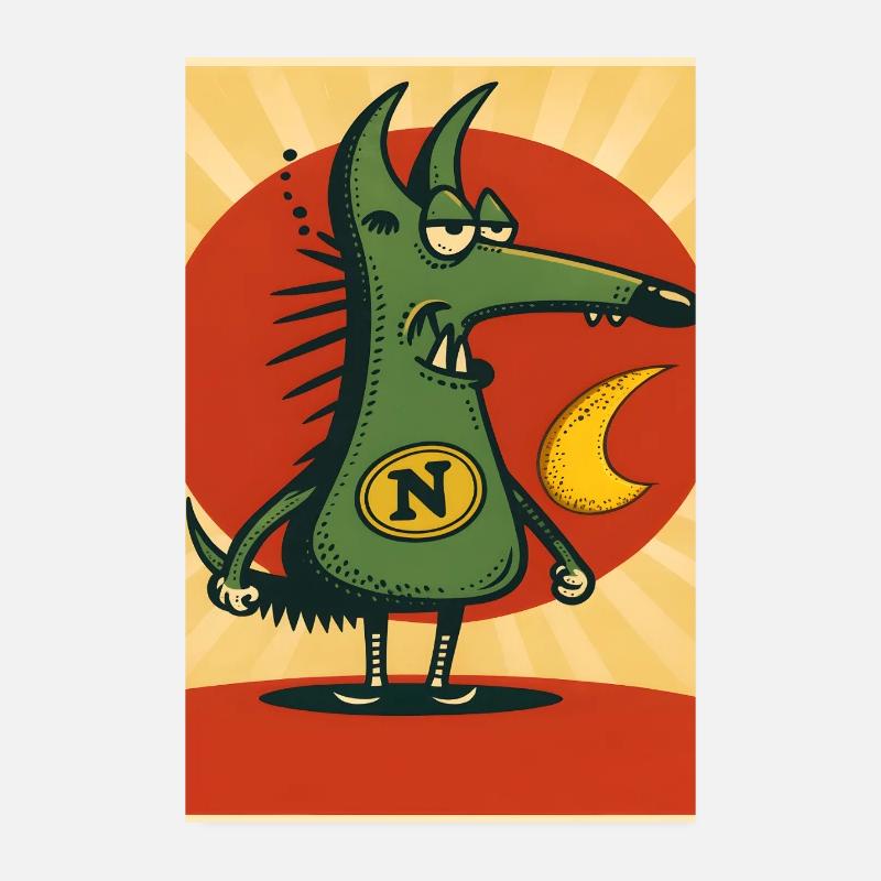 Type de dessin animé Green Moon Poster 20 x 30 cm