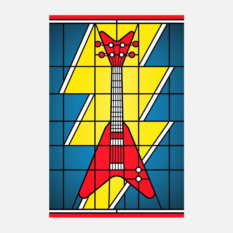 Guitare en vitrail avec éclair Poster 20 x 30 cm