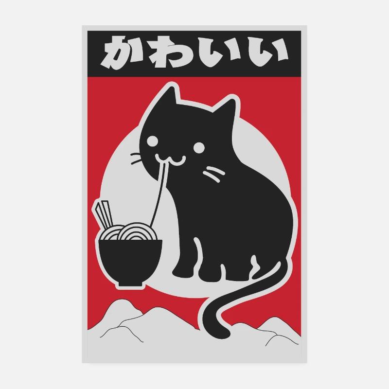 neko black love ramen - Poster 8" x 12" (20x30 cm) - white