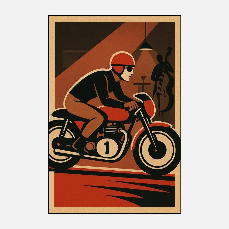 Vintage Motorcycle and Jazz Music Pattern Poster 8" x 12" (20x30 cm)