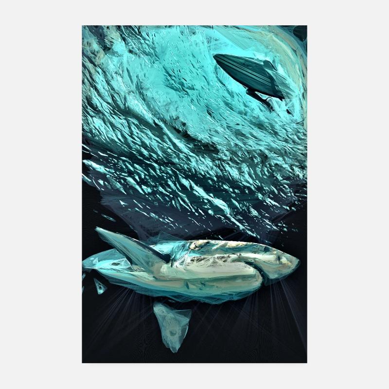 Turquoise Underwater Shark Dynamics Poster 8" x 12" (20x30 cm)