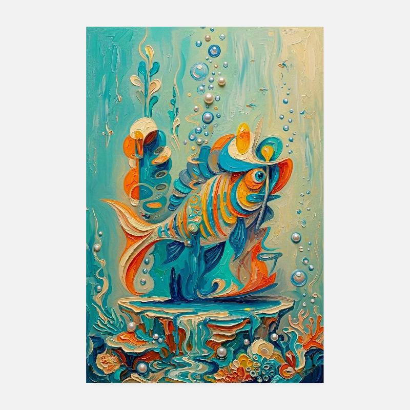Koi underwater colorful artwork Poster 8" x 12" (20x30 cm)