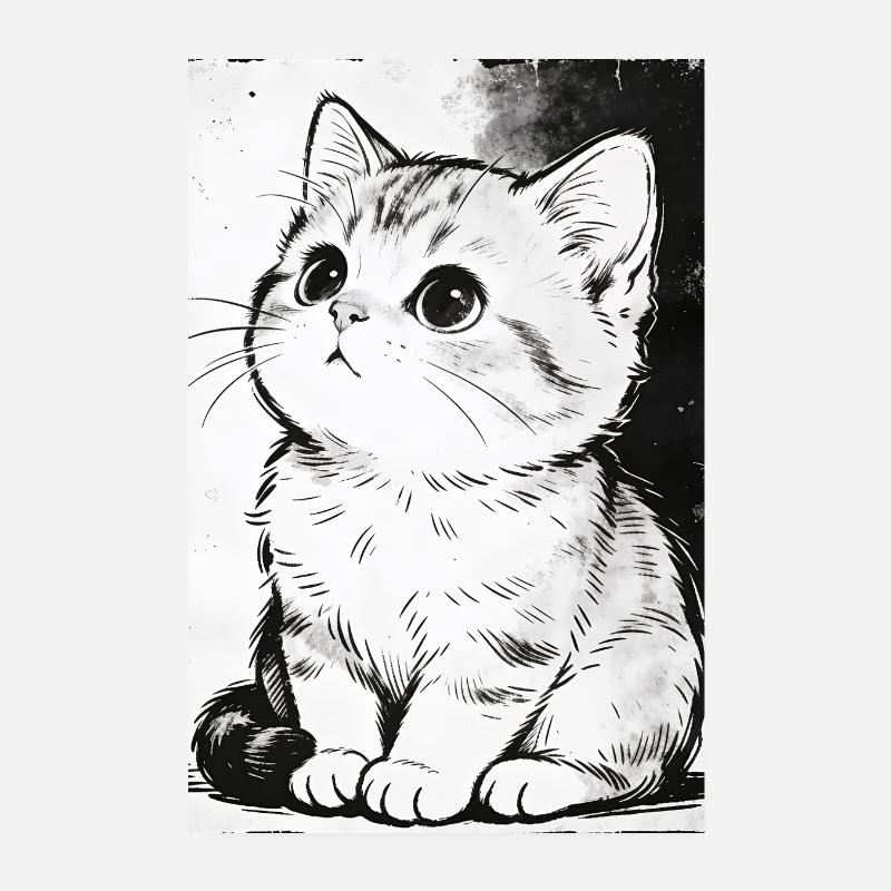 Croquis de chat noir et blanc Poster 20 x 30 cm