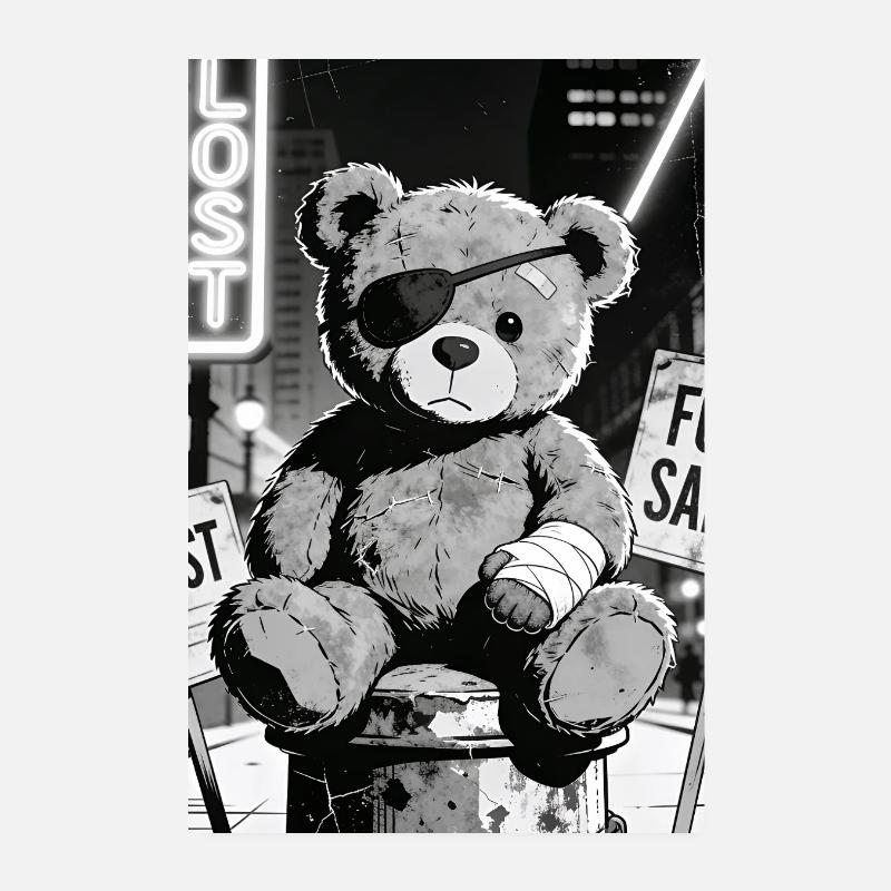 Neon Noir Bear with Eye Patch Poster 8" x 12" (20x30 cm)