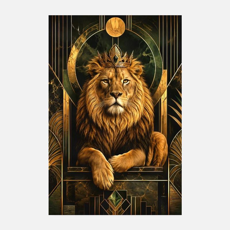 Löwe mit Krone im Gold-Design Poster 20x30 cm