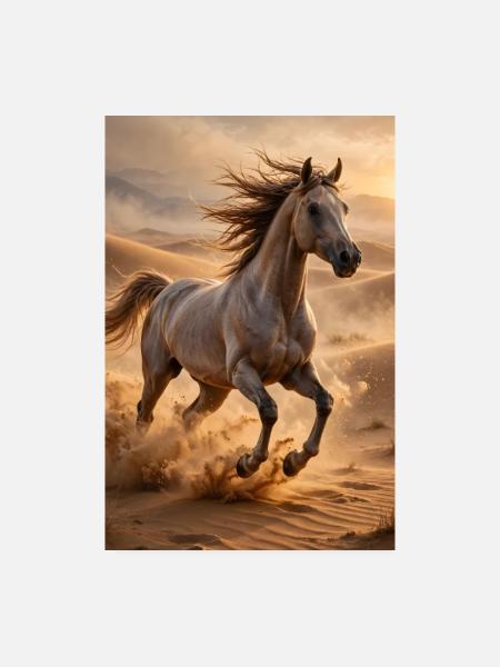 Pferdegalopp in der Wüste - Poster 20x30 cm - Weiß
