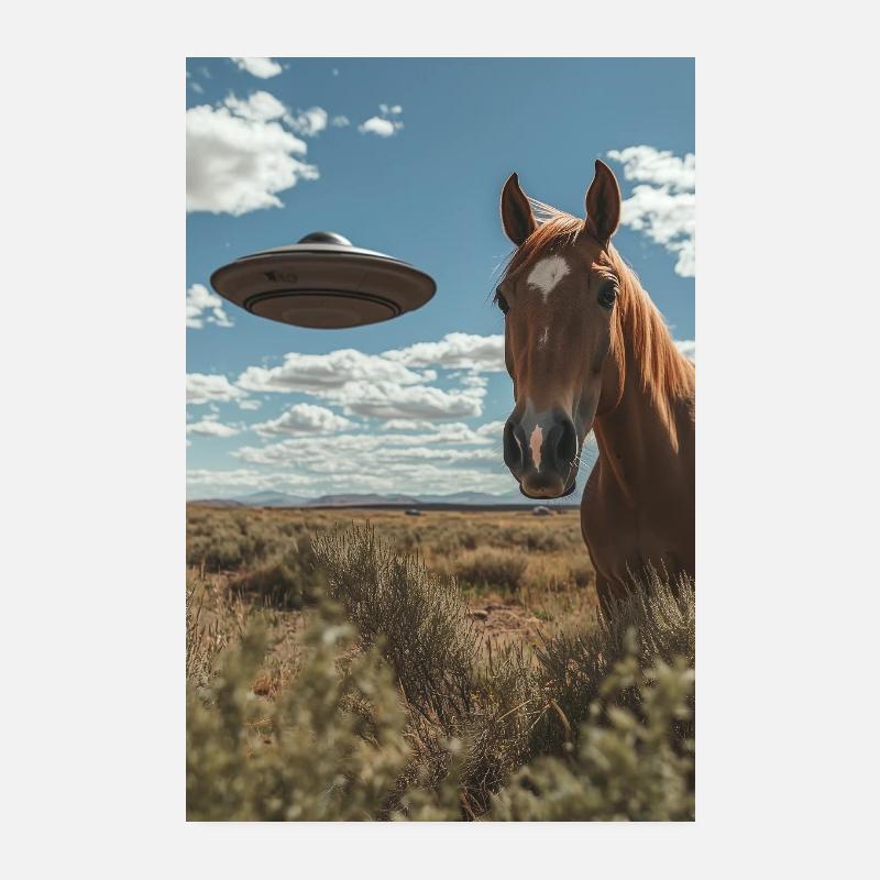 Pferd Selfie mit UFO Poster 20x30 cm