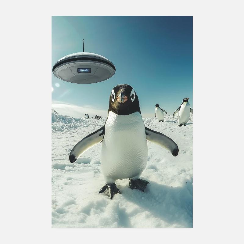 Penguin selfie with UFO Poster 8" x 12" (20x30 cm)
