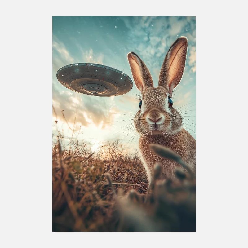 Rabbit selfie with UFO Poster 8" x 12" (20x30 cm)
