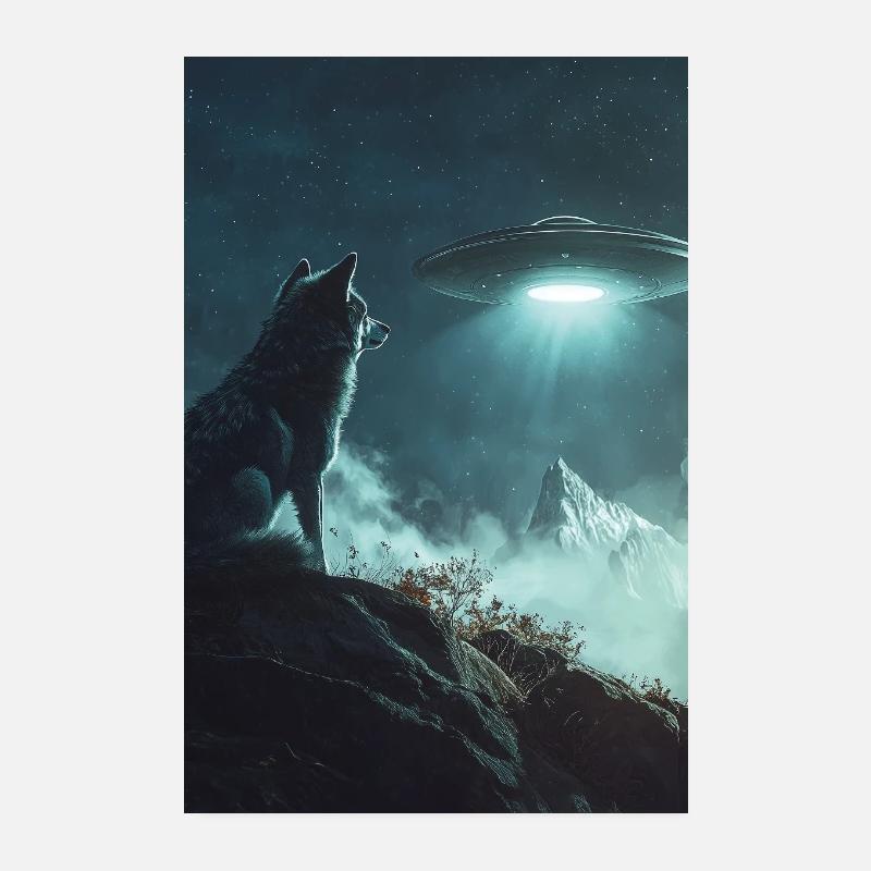 Wolf Selfie mit UFO Poster 20x30 cm