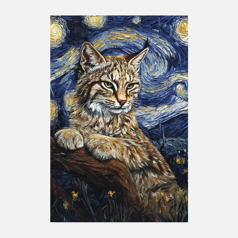 Lynx Van Gogh Style Starry Poster 8" x 12" (20x30 cm)