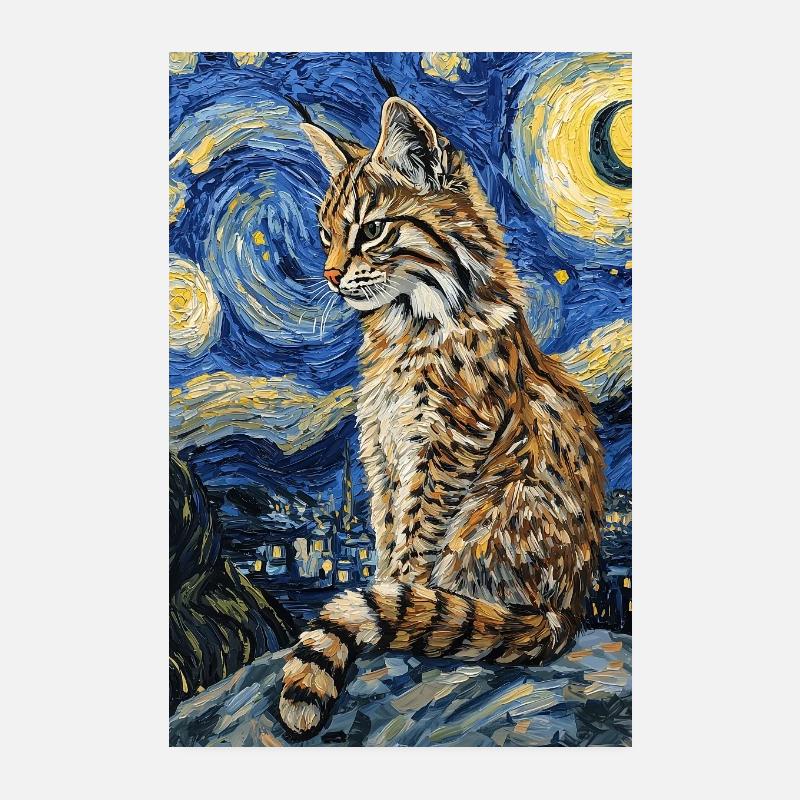 Lynx Van Gogh Style Starry Poster 8" x 12" (20x30 cm)