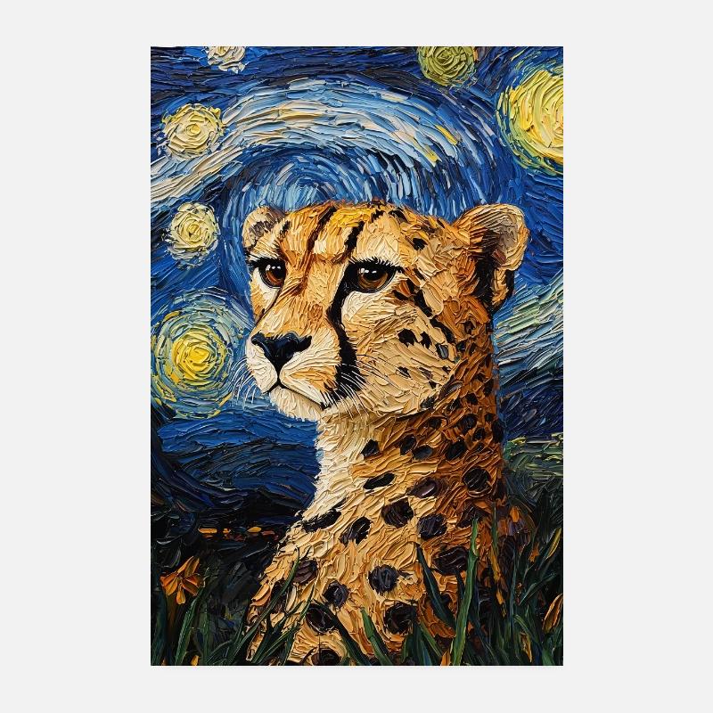 Guépard Léopard Style Van Gogh Étoilé Poster 20 x 30 cm
