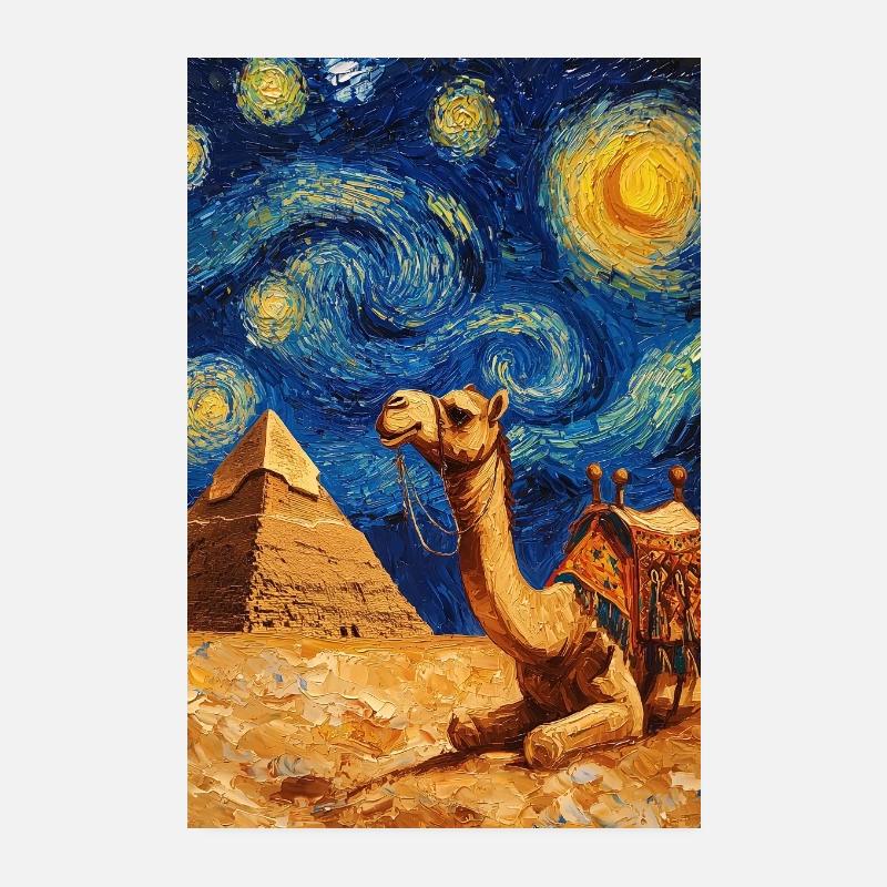 Kamel Van Gogh Style Starry  Poster 20x30 cm