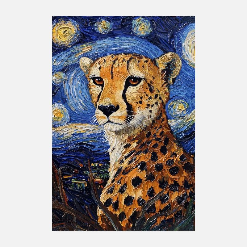 Gepard Leopard Van Gogh Style Starry  Poster 20x30 cm