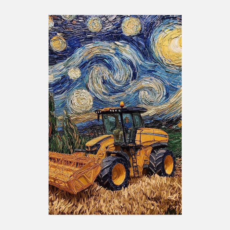 moissonneuse-batteuse fermier style van gogh étoilé Poster 20 x 30 cm