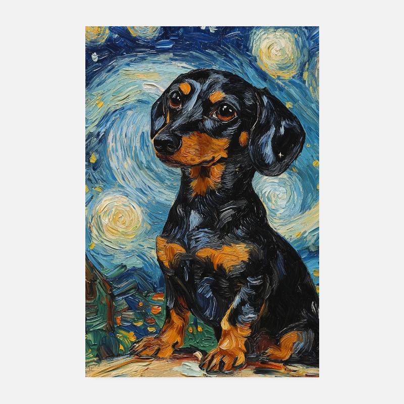 Teckel Chien Van Gogh Style Étoilé Poster 20 x 30 cm