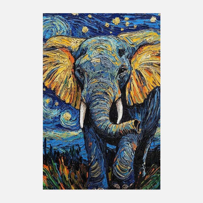 Elefant Van Gogh Style Starry Night Poster 20x30 cm