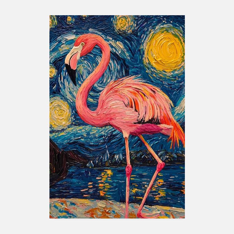 Flamingo Van Gogh Style Nuit étoilée Poster 20 x 30 cm