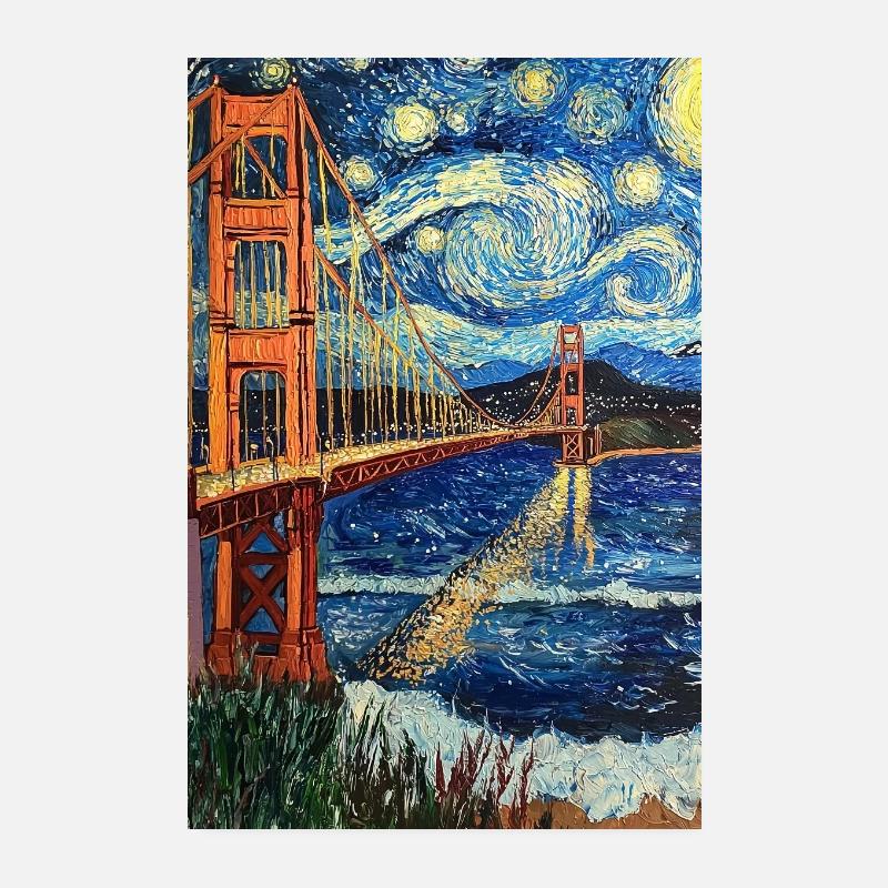 Pont du Golden Gate de San Francisco à la Van Gogh Poster 20 x 30 cm