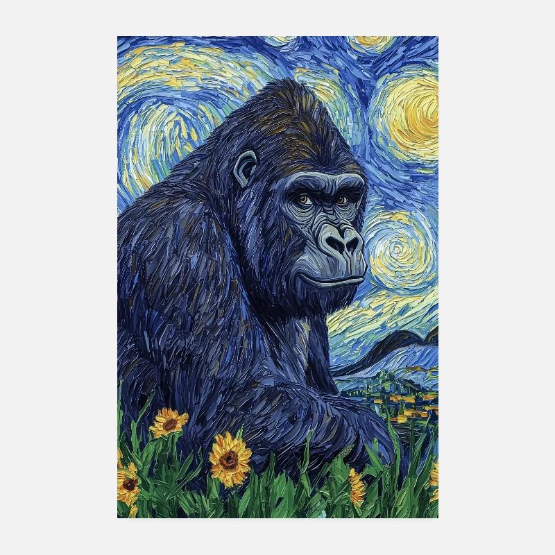 Gorilla Gorillas Affe Van Gogh Style Starry Night Poster 20x30 cm