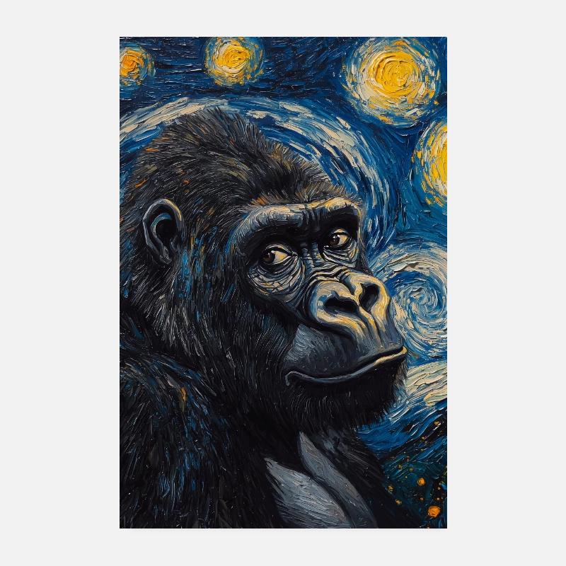 Gorilla Gorillas Affe Van Gogh Style Starry Night Poster 20x30 cm