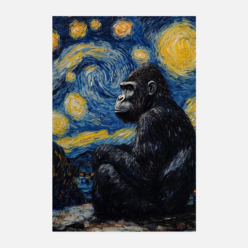 Gorilla Gorillas Affe Van Gogh Style Starry Night Poster 20x30 cm