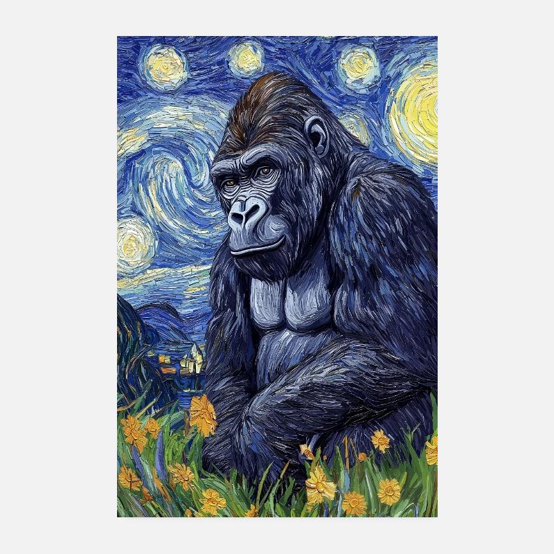 Gorilla Gorillas Affe Van Gogh Style Starry Night Poster 20x30 cm