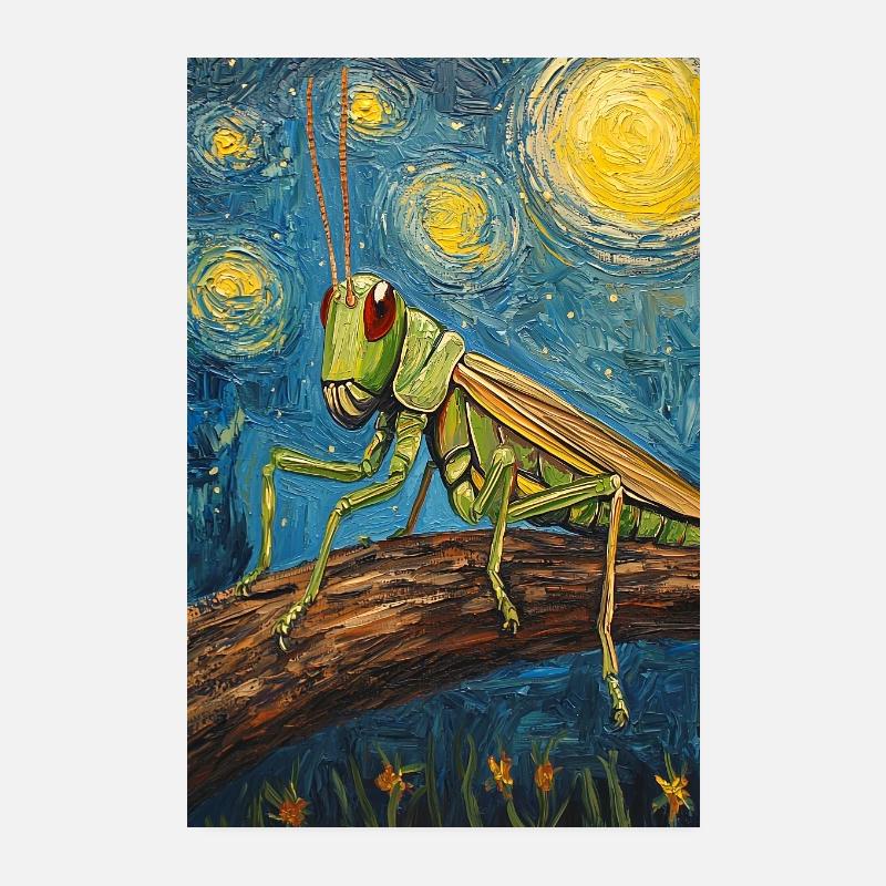 Grasshopper Grasshopper Van Gogh Style Poster 8" x 12" (20x30 cm)