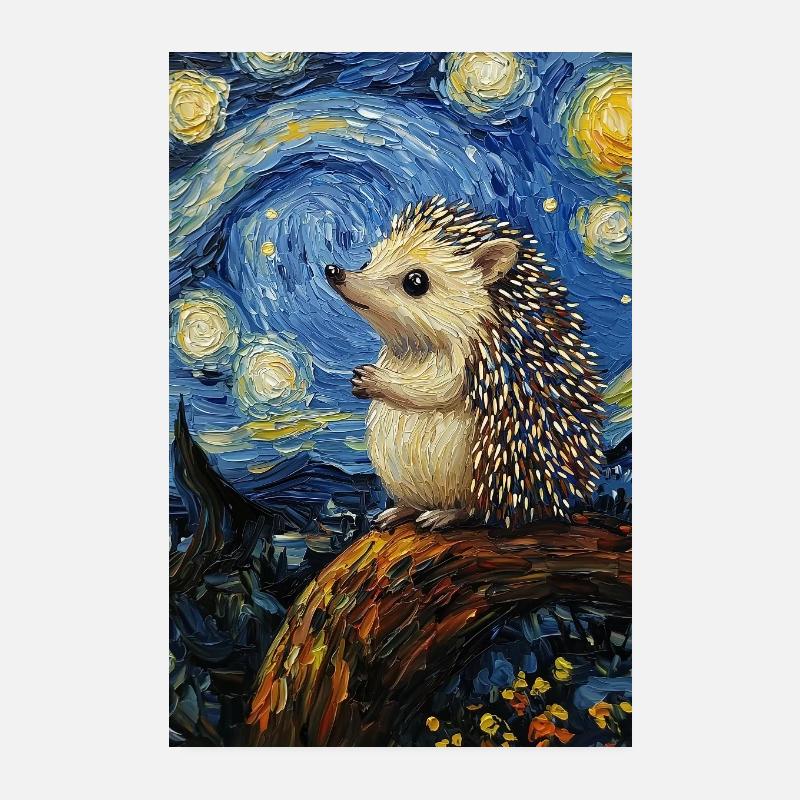 Igel Van Gogh Style Starry Night Poster 20x30 cm