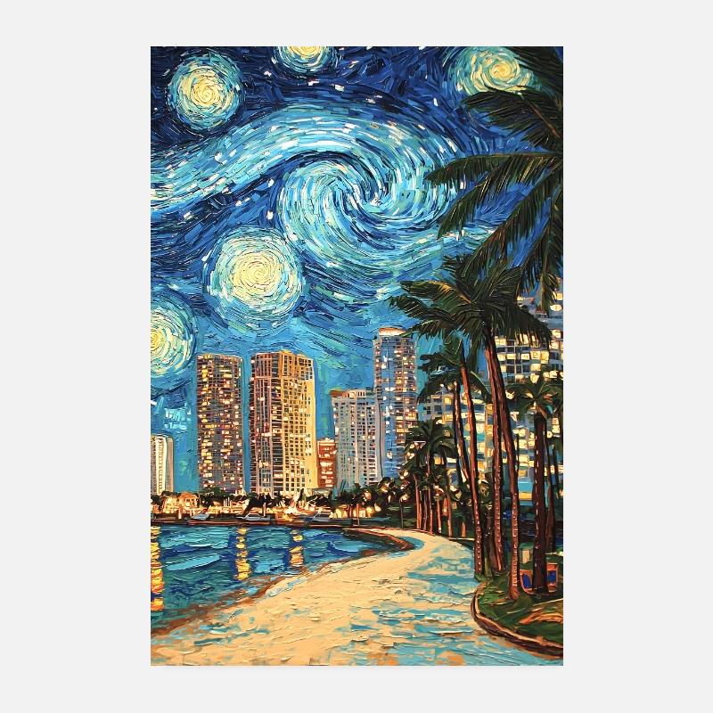 Miami Beach, Floride, Van Gogh, Nuit étoilée Poster 20 x 30 cm