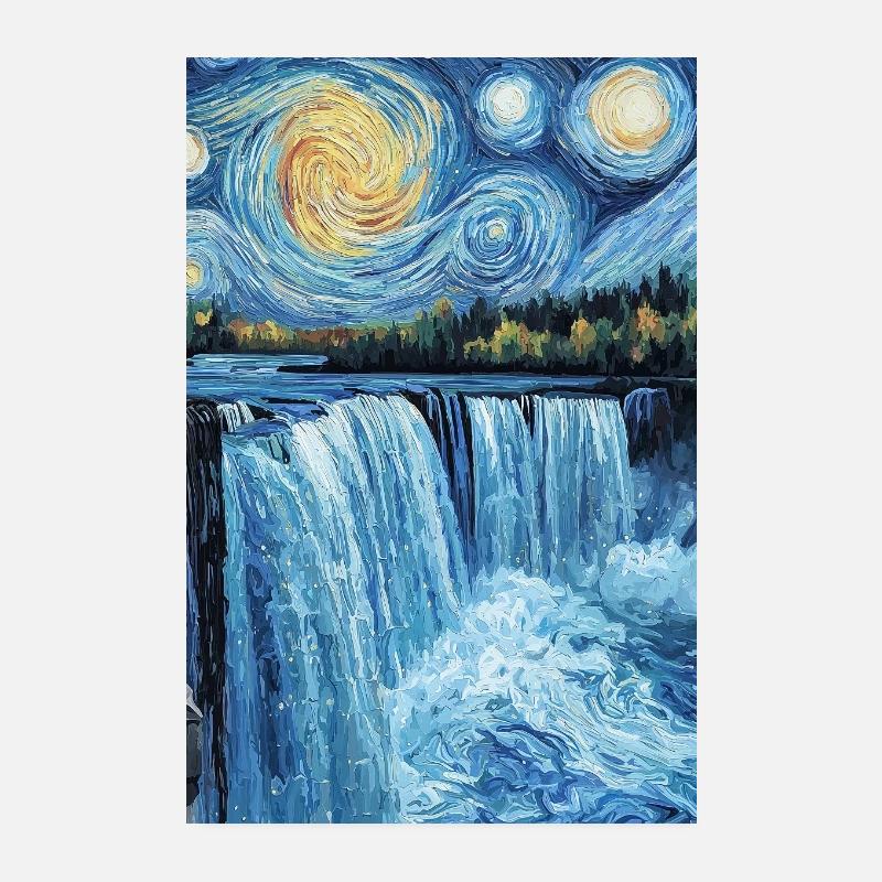 Niagara Falls Van Gogh Style Starry Night Poster 8" x 12" (20x30 cm)